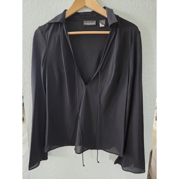 Banana Republic Black Semi Sheer Silk Blouse Sz Small. Y2K, Vampcore Lightweigt - Picture 1 of 7